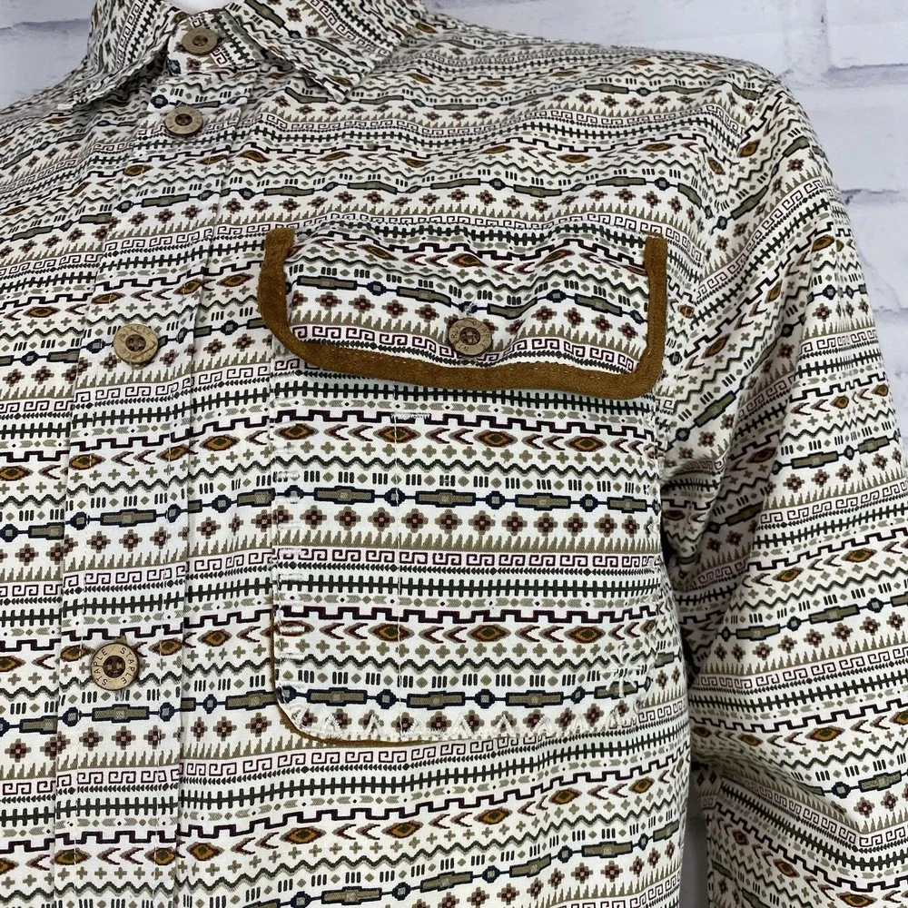 Staple Shirt Men's Medium Long‎ Sleeve Button Up Aztec Chest Pocket